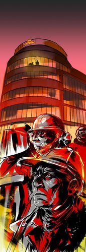 Syndicalistes devant les bureaux d'Arcelor Mittal à Dunkerque